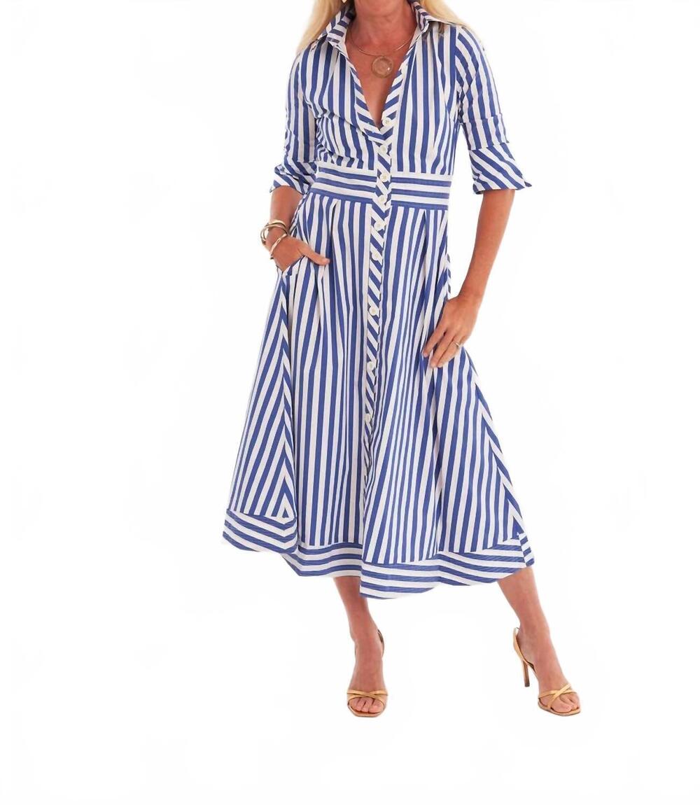 NEW CK BRADLEY monaco dress in navy wide stripe
